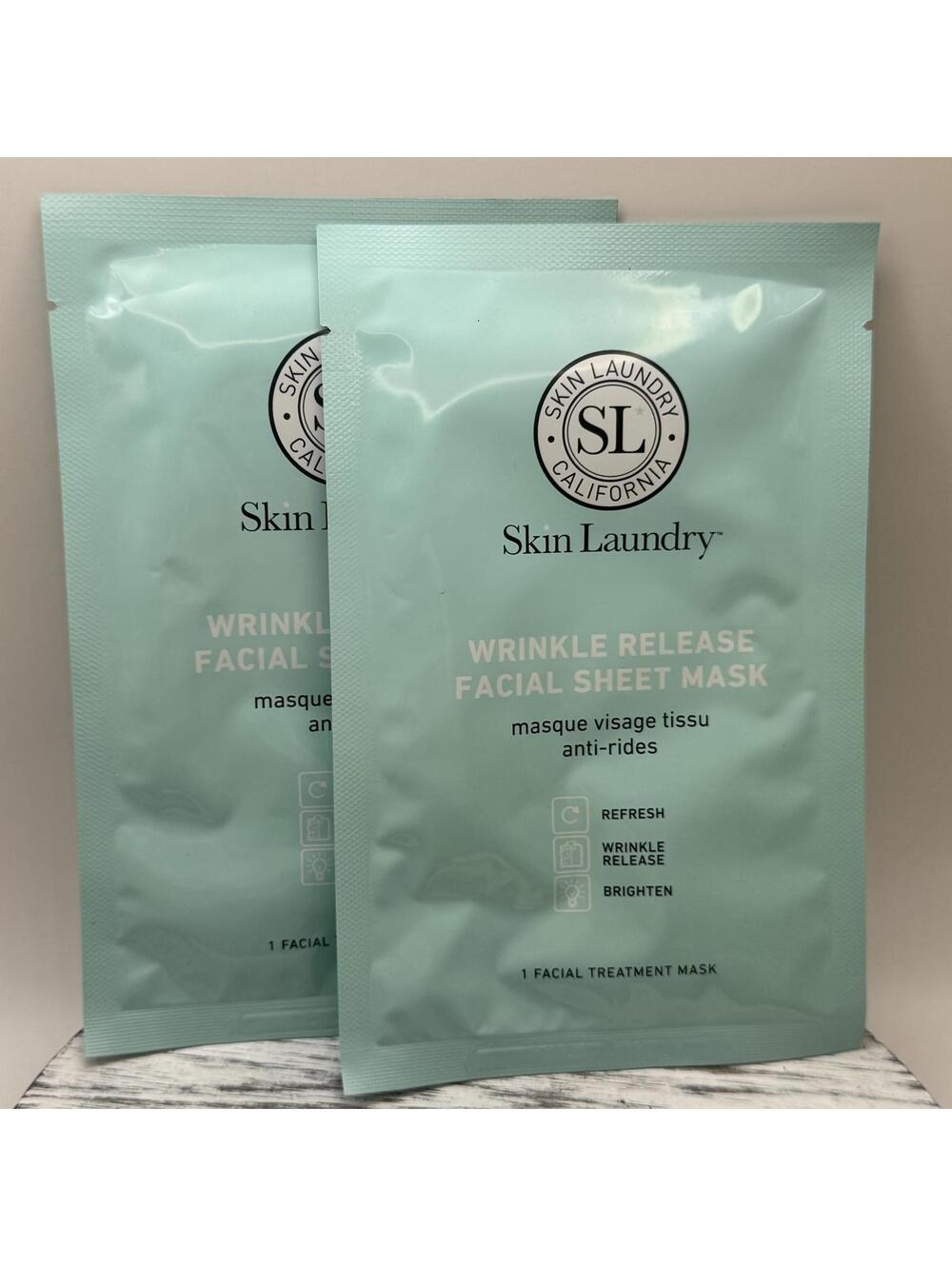 Set of 2 Skin Laundry Wrinkle Release Facial Sheet Masks Anti-aging Brand New